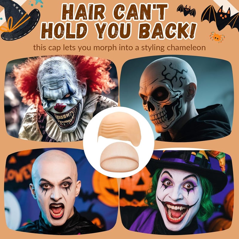 JOLYEAK 2 pcs Bald Caps Latex Bald Cap with Nylon Wig Caps Makeup Costume Accessories Adult Cosplay Party Supplies - Image 5
